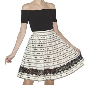 Alice + Olivia Mazie Linen & Cotton Blend A Line Skirt Lace Combo Embroidered 6